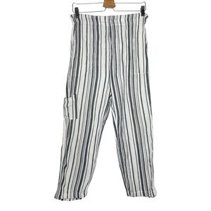 Pietsie Charcoal Gray White Striped Cotton Gauze Pull On Baja Pants Medium